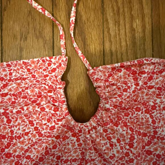 J. Crew ruched keyhole plunge ditsy floral print one piece halter swim suit‎ L - Picture 5 of 10